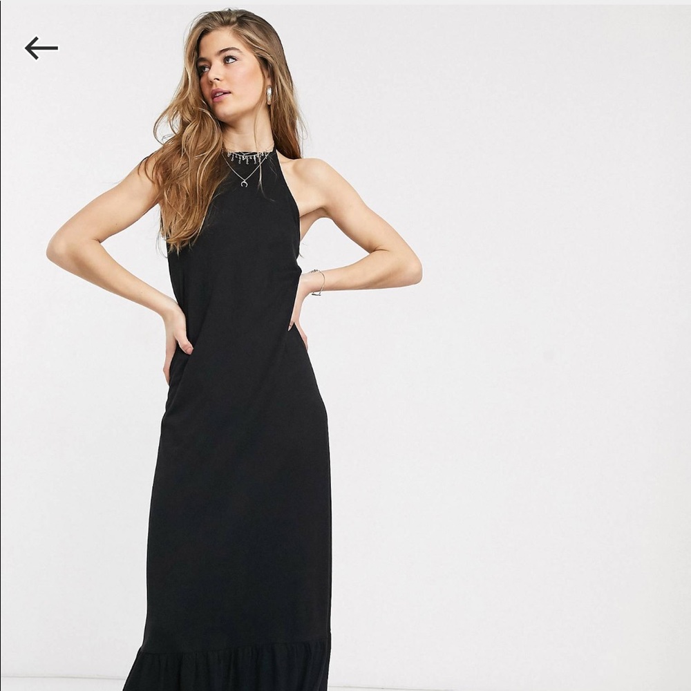 ASOS DESIGN Tall Square Neck Halter Maxi Dress with Pep Hem in Black